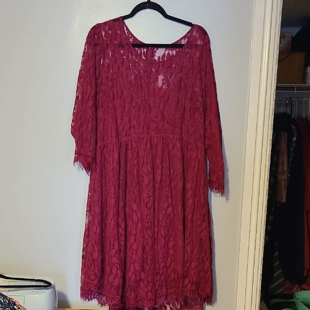 Torrid Burgundy Lace Long Sleeve Dress